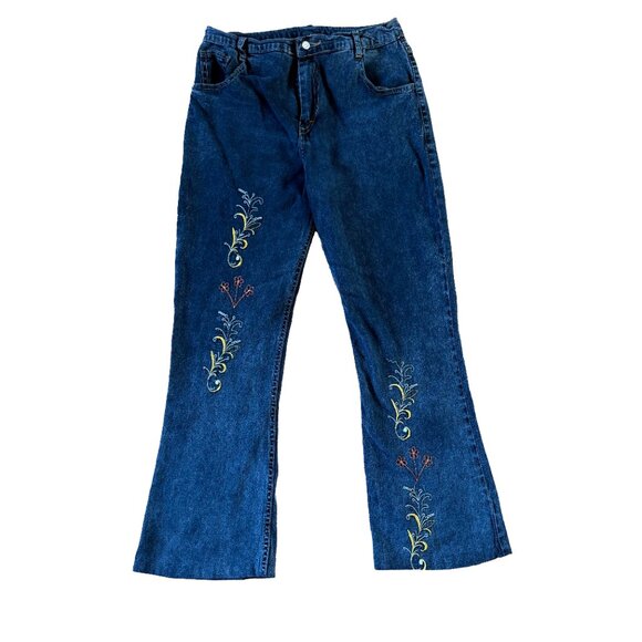 Vintage 90s Embroidered Jeans | Size 34 | High Rise Floral Denim Y2K Vibes - Picture 1 of 6